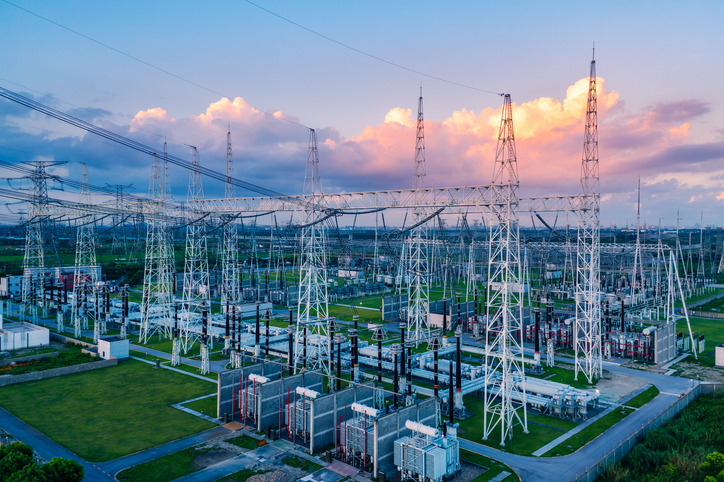 Aerial view of a high voltage substation